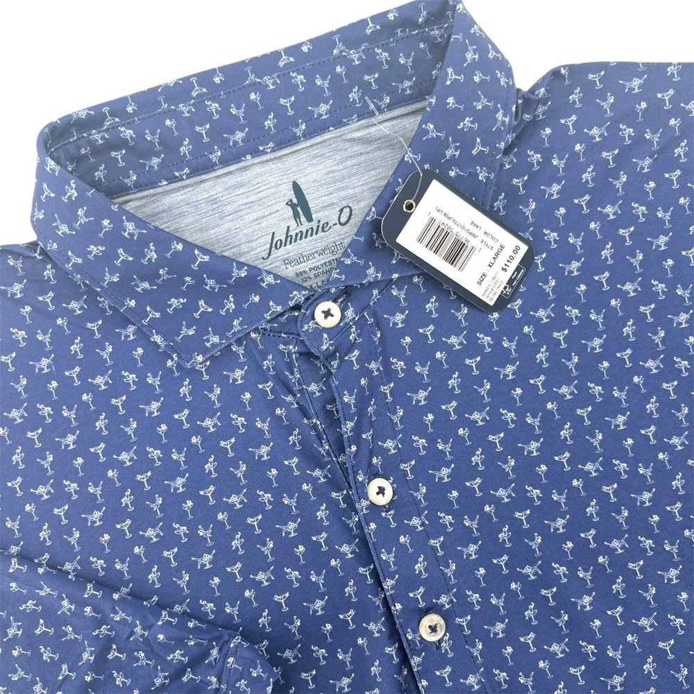 Johnnie-O Mens Pin Up Featherweight Polo Shirt Lake Blue Martini XL JMPO101770